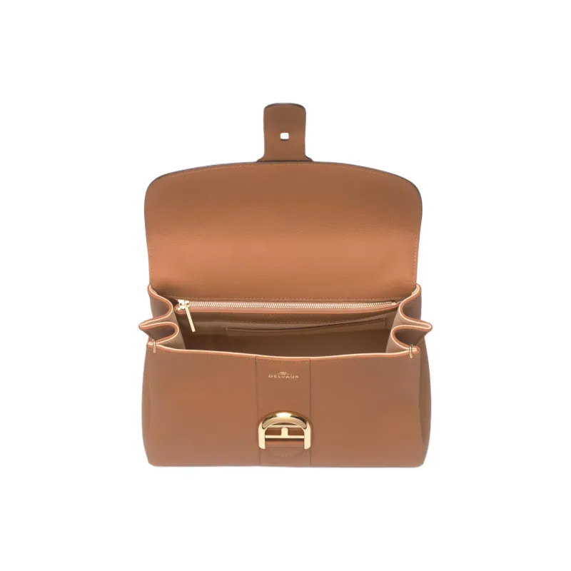Delvau Brillant Calfskin One Shoulder Handbag Medium Size Women's Brown-2