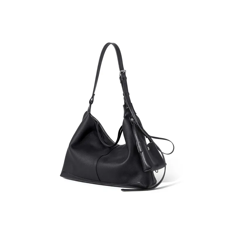 CNOLES Top Grain Cow Leather Hobo Bag Shoulder Bag Women's Black/Yellow Brown-3