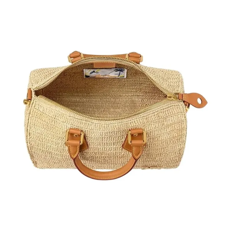 LOUIS VUITTON Speedy Raffia Shoulder Bag, Crossbody Bag, Handbag Men's Light Brown-3