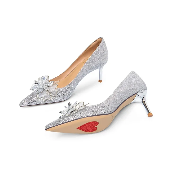 LOLY Slim Heel High Heels Women's Silver-3