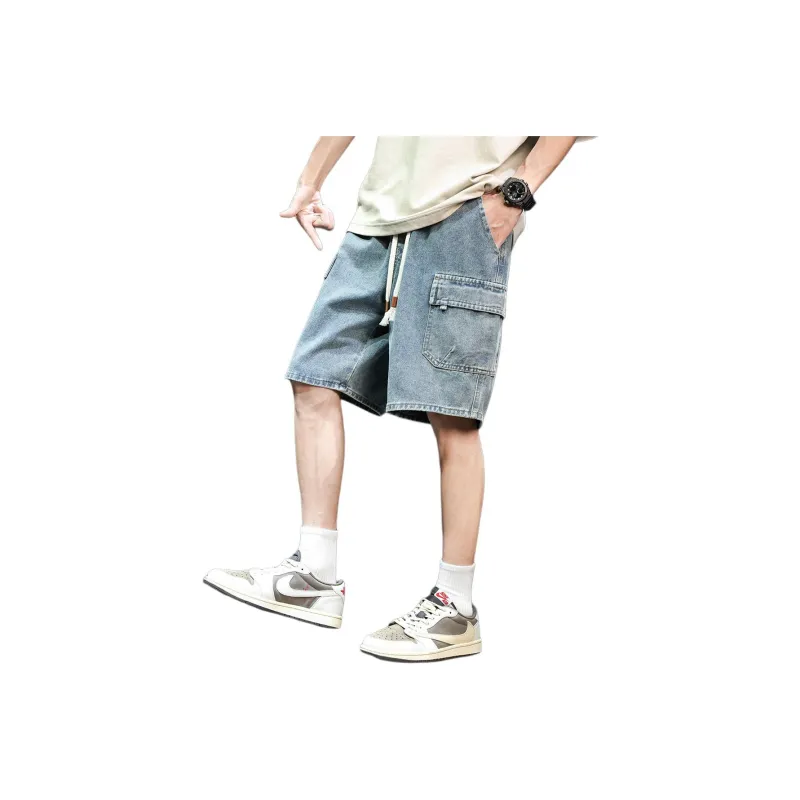 Tonlion Denim Shorts Men Vintage Light Blue-1
