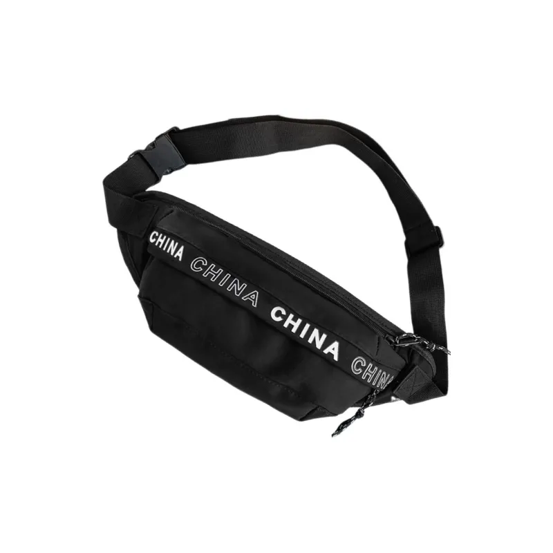 Warrior Nylon One Shoulder Crossbody Fanny Pack Sling Bag Large Size Unisex Black/Ecru-12