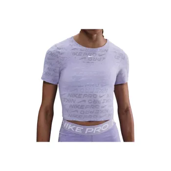 Nike Pro Women's Dri FIT Short Sleeve Cropped Jacquard Top