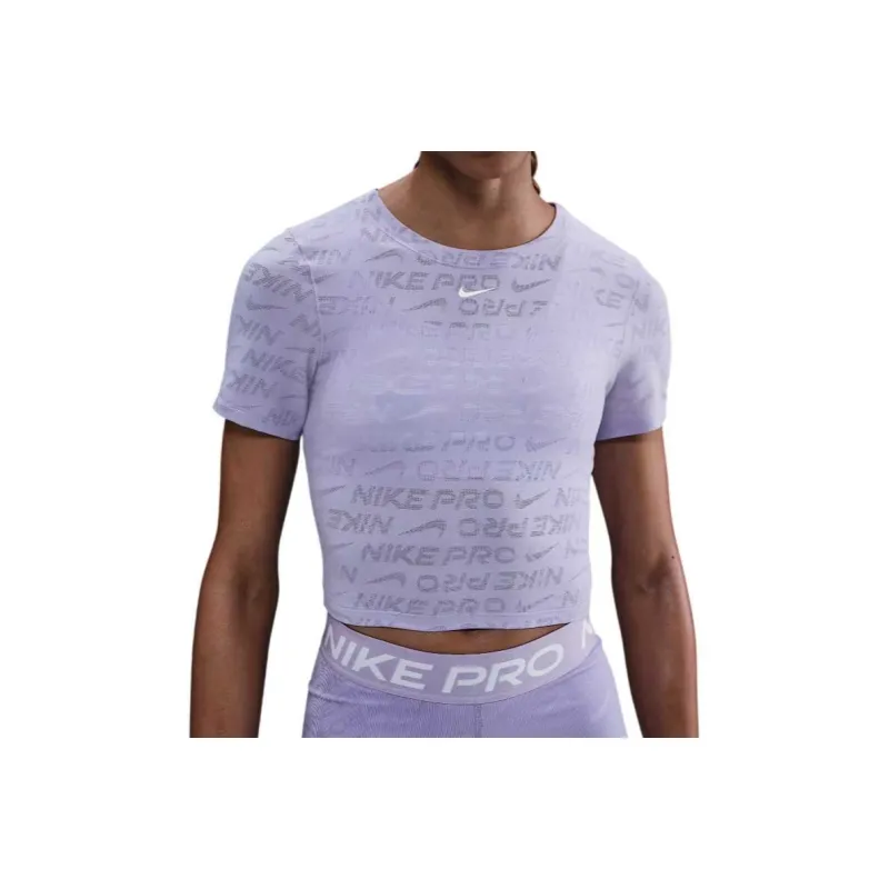 Nike Pro Women's Dri FIT Short Sleeve Cropped Jacquard Top-0