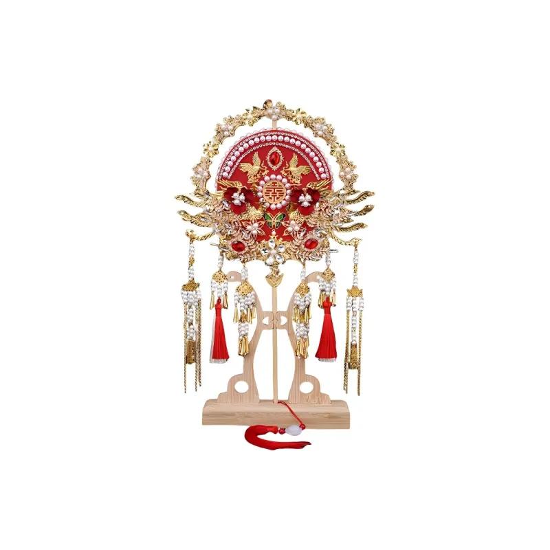 TLIT Twill Damask And Silk Newlywed Chinese Fashion Trend DIY Finished Product New Chinese Style Round Folding Fan-13