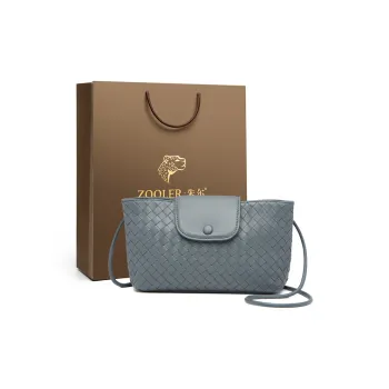 ZOOLER Top Grain Sheepskin Shoulder Bag Women's Gray Blue/Black
