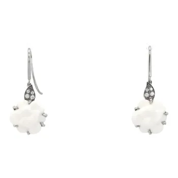 CHANEL White Gold Agate And Diamond Camellia Earrings
