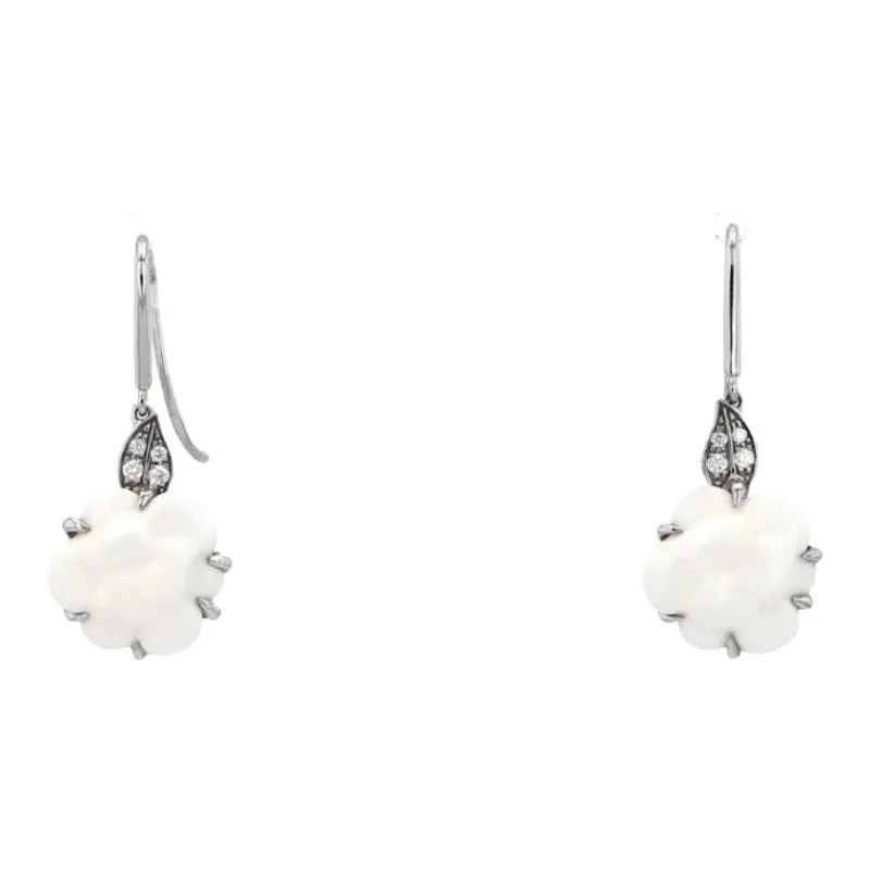 CHANEL White Gold Agate And Diamond Camellia Earrings-0