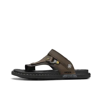 AIPSEN Rubber Sole Abrasion Resistant Slip Resistant Flip Flops Men's Brown