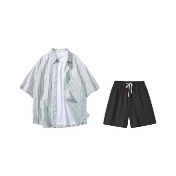 LIVINGTOWN Shirt Matching Set Unisex White Blue