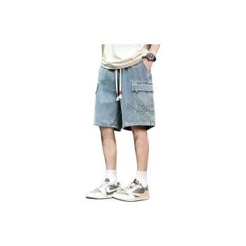 Tonlion Denim Shorts Men Vintage Light Blue