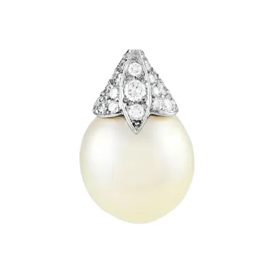 Cartier 18K White Gold Diamond And Pearl Pendant-2