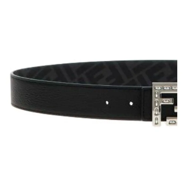 FENDI Calfskin Leather Belts Men's Black Width 3.5cm-1