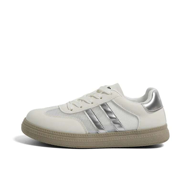 HUANQIU Slip Resistant, Abrasion Resistant, Lightweight Low Top Skateboard Shoes Women's Beige Silver-0