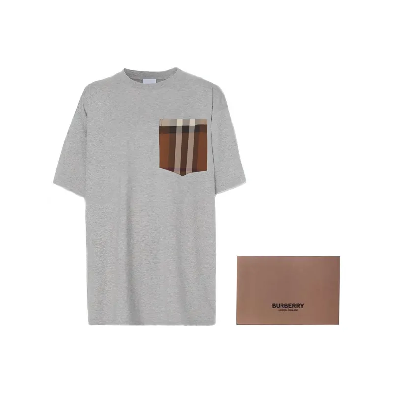 Burberry Check Print Pocket Tee 'Pale Grey Melange'-7