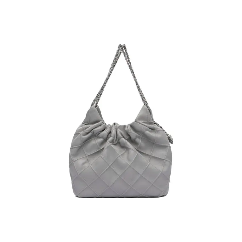 TORY BURCH Fleming Nappa Leather Crescent Bag, One Shoulder Handbag Mini Women's Gray-0