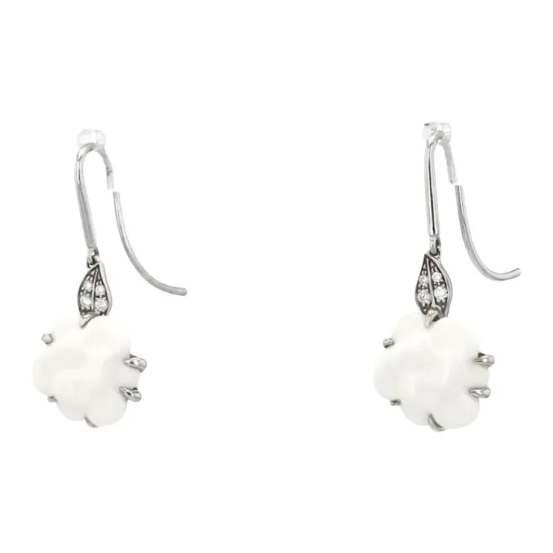 CHANEL White Gold Agate And Diamond Camellia Earrings-1