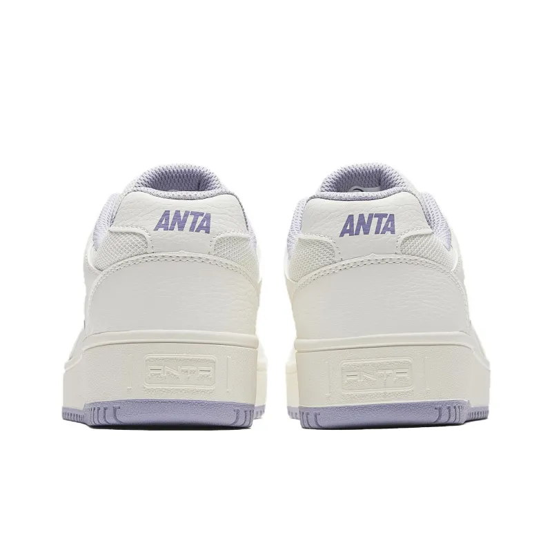 Anta Original Year Slip Resistant Height Increasing Low Top Skateboard Shoes Women's White Purple-5