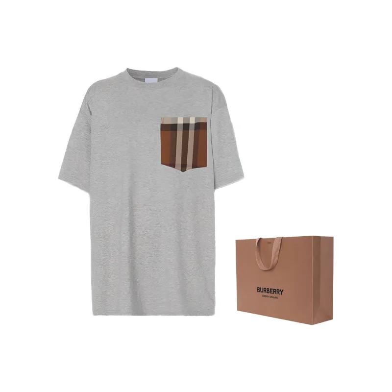 Burberry Check Print Pocket Tee 'Pale Grey Melange'-6