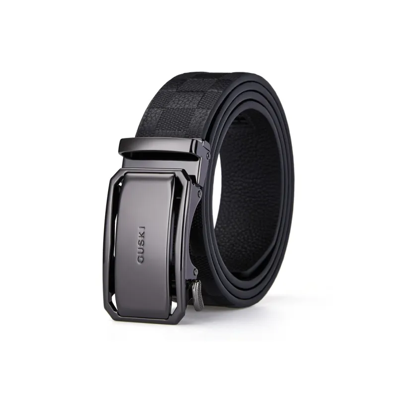 GUSKI Top Grain Cow Leather Belts Men's Gunmetal Width 3.5cm-0