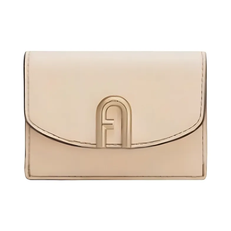Furla Primula Stitched Grain Cow Leather Card Holder Wallet Women's Beige-0