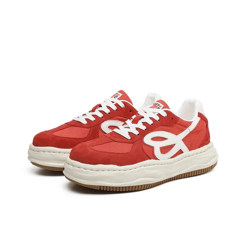Angelmi Abrasion Resistant Slip Resistant Height Increasing Low Top Casual Shoes Unisex Red-2
