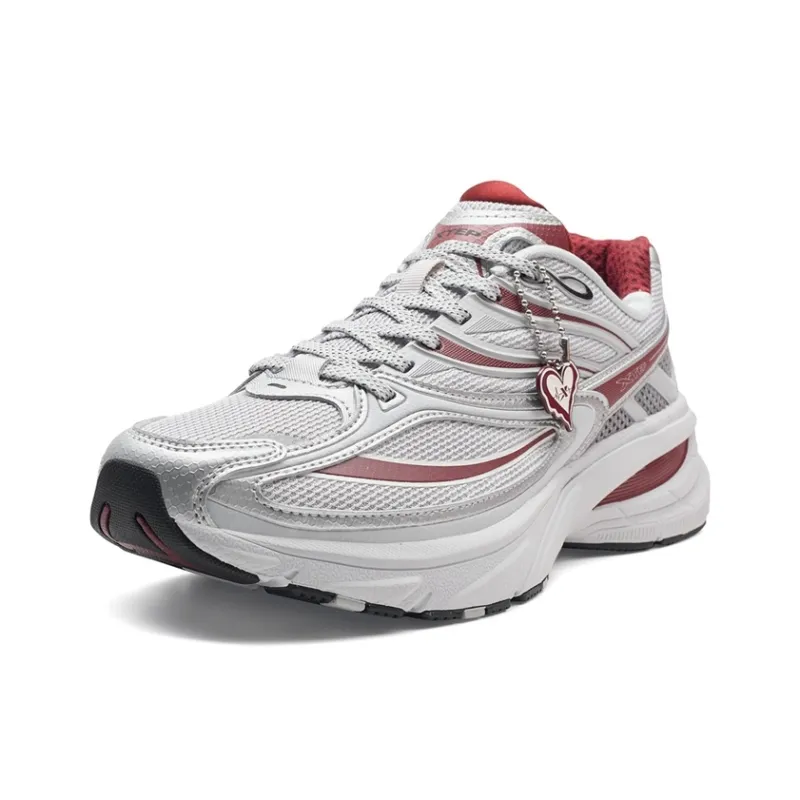 XTEP Small Basque 2nd Generation Abrasion Resistant Lightweight Rebound Low Top Casual Shoes Women's Silver Gray Red-1