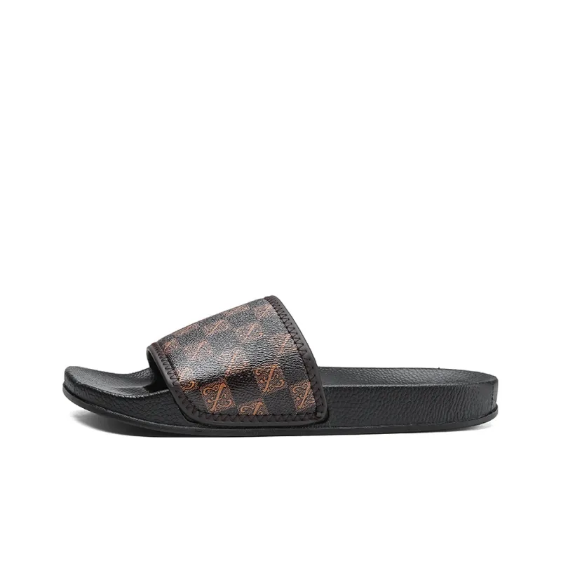 YUZHAOLIN PVC Polyvinyl Chloride Slip Resistant Abrasion Resistant Slide Slippers Men's Brown-0