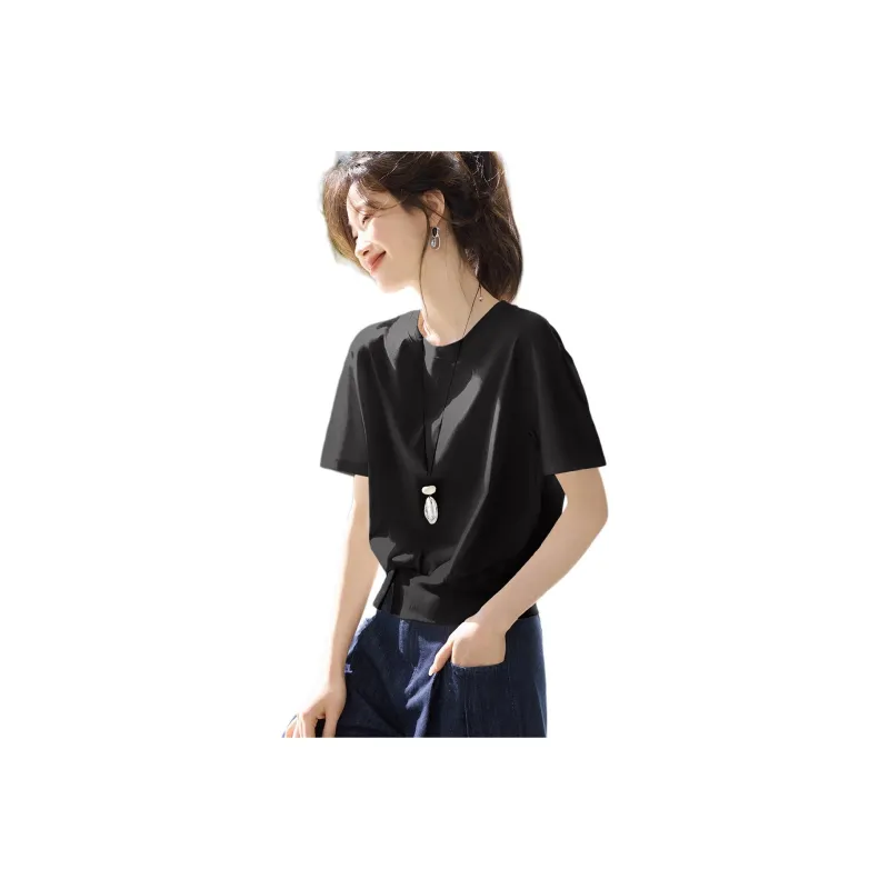 Mo Han Yi Mei T Shirts Women's Black-0