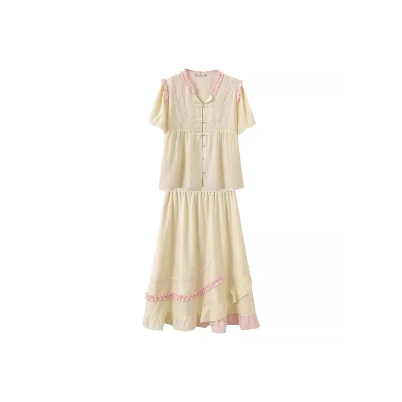 YUNFEIXIU Casual Suit Fashion Plus Size Elegance Slimming Top And Skirt Two Piece Set For Summer Women's-0