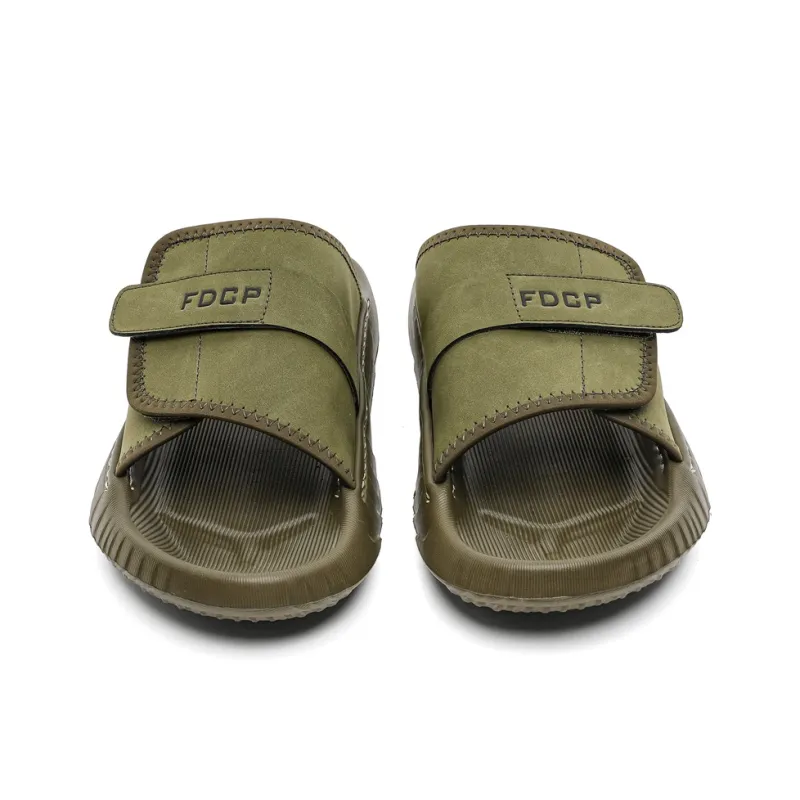 Ignition Rubber Sole Stitching Slip Resistant Abrasion Resistant Slide Slippers Men's Olive Green-2