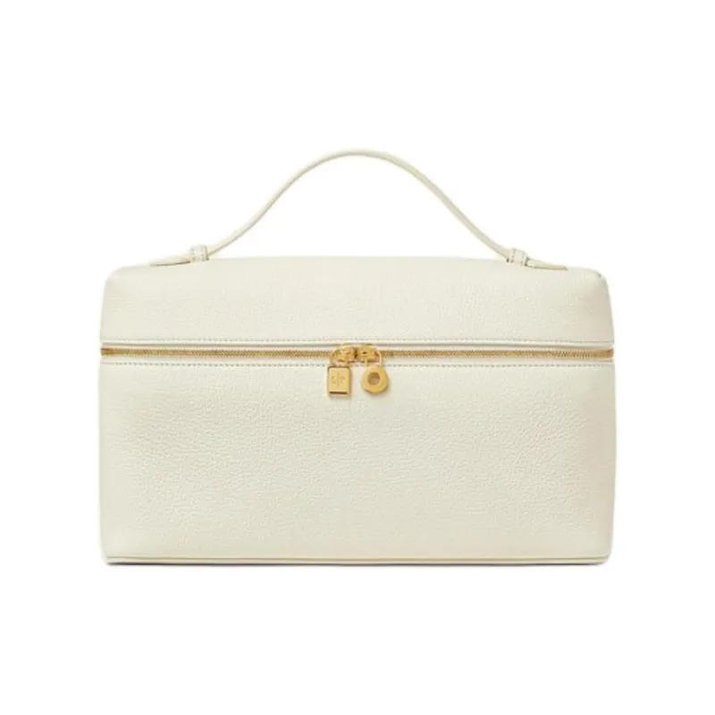 Loro Piana ExtraPocket Calfskin Makeup Bag, Small Square Bag, One Shoulder Handbag Women's Whisper White-0