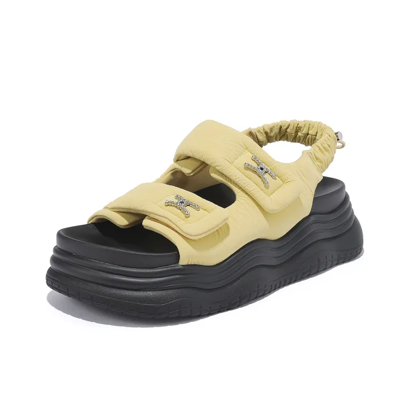 CARDANRO Beach Sandals Women's Black/Yellow-7