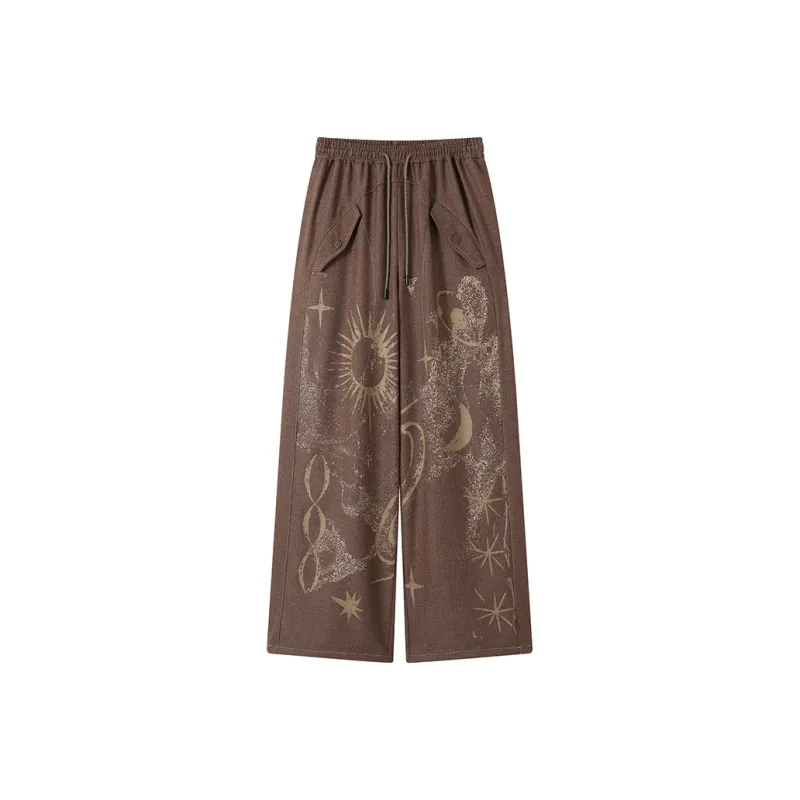WULISHAONIAN Vintage Print Loose Fit Casual Pants For Spring And Summer Breathable Pants Unisex Hazelnut Brown-6