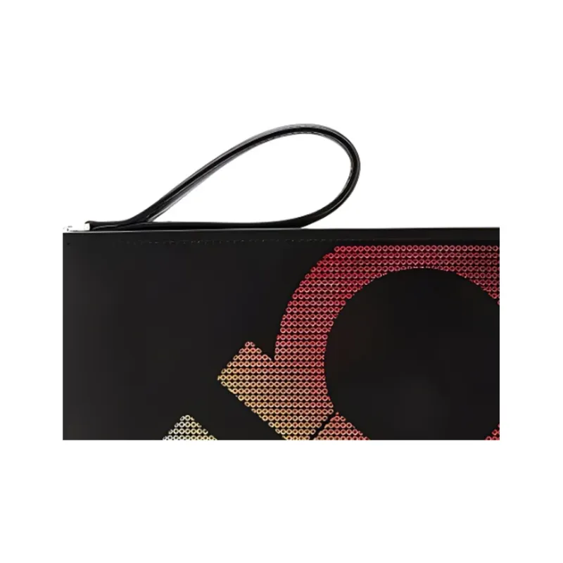 FERRAGAMO Cow Leather Clutch Men's Black & Red-2