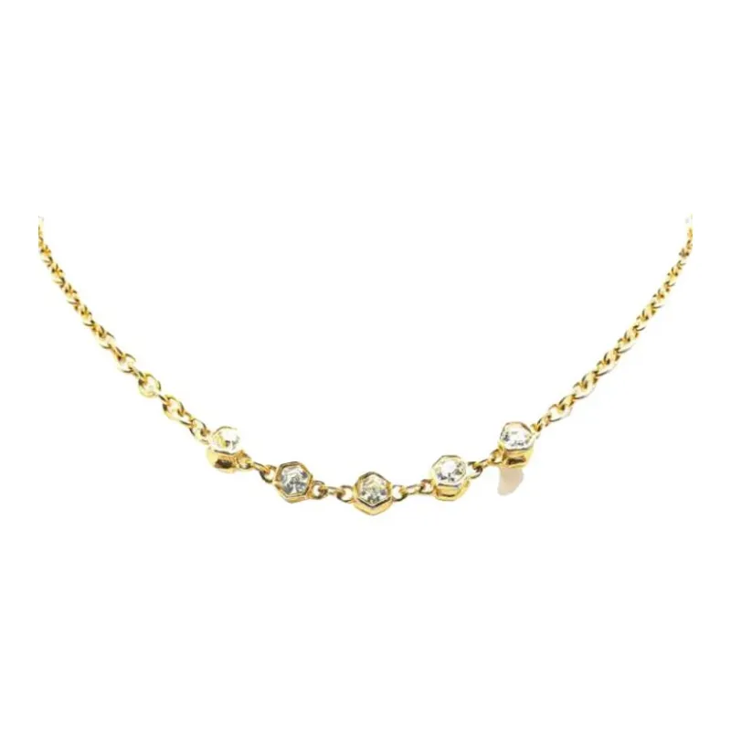 CHANEL 1970 1980 Plated Rhinestone Chain Necklace Costume Necklace-0