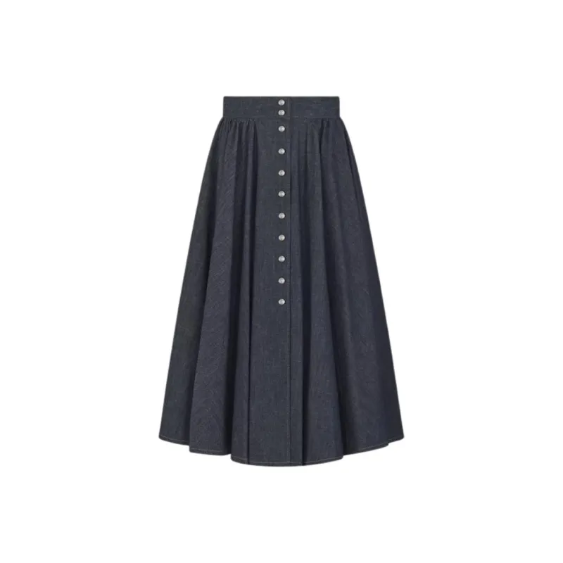 DIOR Casual Long Skirt Women's Dark Blue-0