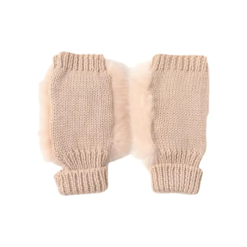 Beams Faux Fur, Polyester, Acrylic Knit Gloves Women's Pink-1