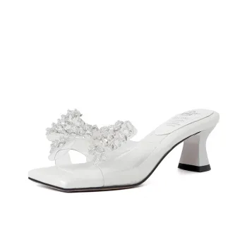 JIUXINGDAO Rubber Sole Rhinestone Slide Slippers Women's