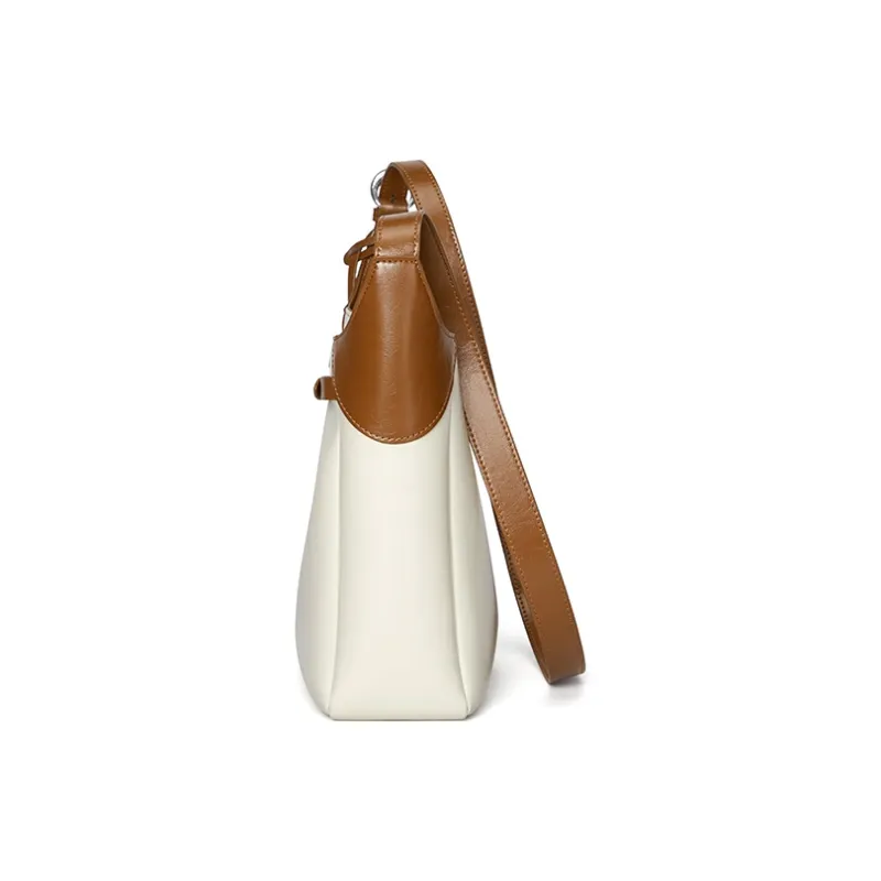 CNOLES Cow Leather Shoulder Bag Regular Women's Cream Coffee White-2