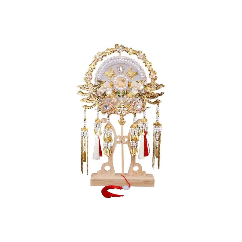 TLIT Twill Damask And Silk Newlywed Chinese Fashion Trend DIY Finished Product New Chinese Style Round Folding Fan-12