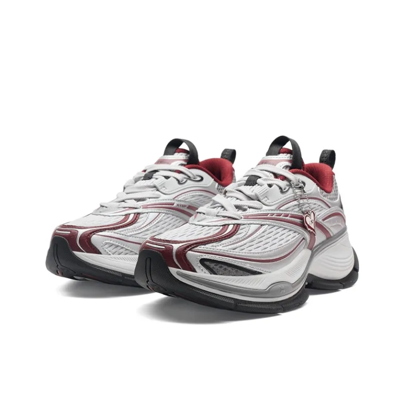 XTEP Basque 2 Abrasion Resistant Lightweight Height Increasing Low Top Casual Shoes Women's Silver Gray Red-2