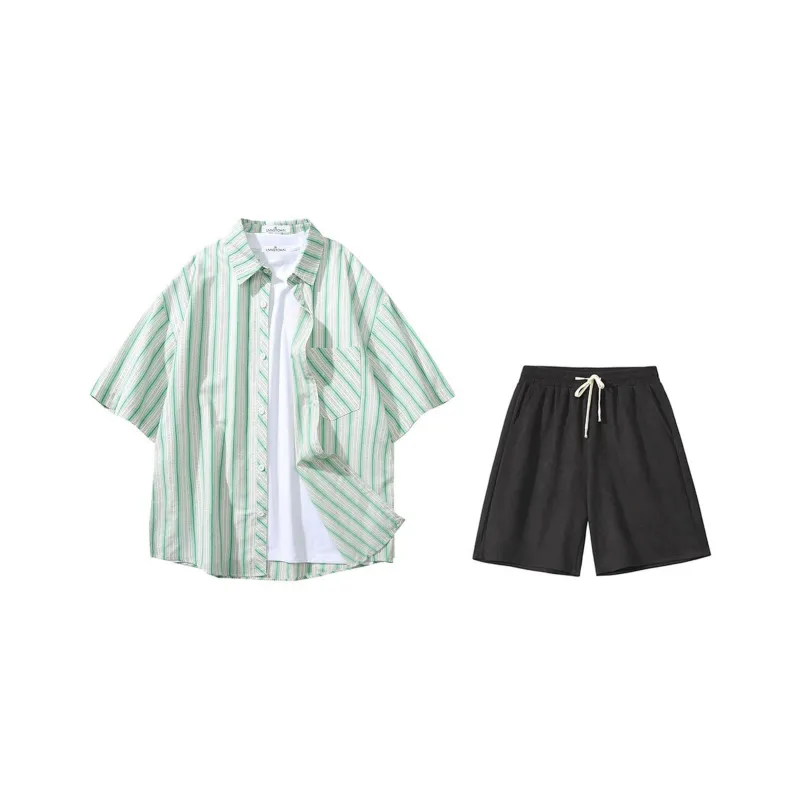 LIVINGTOWN Shirt Matching Set Unisex White Blue-3