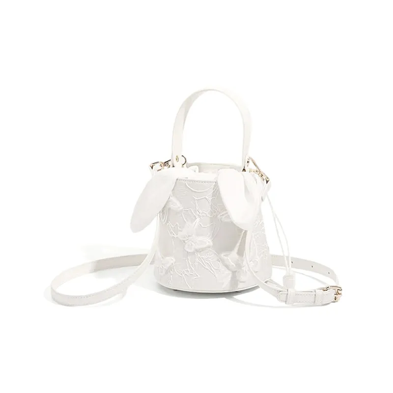 CLEVER& KETCH PU Bucket Bag, One Shoulder Handbag Women's White/Black-1