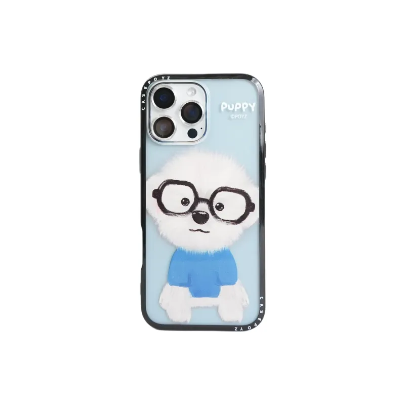 Sopi Acrylic Material Black Glass White Puppy Phone Cases Compatible With IPhone 16/15 Pro Max/Apple 13/14 Pro/Max-2