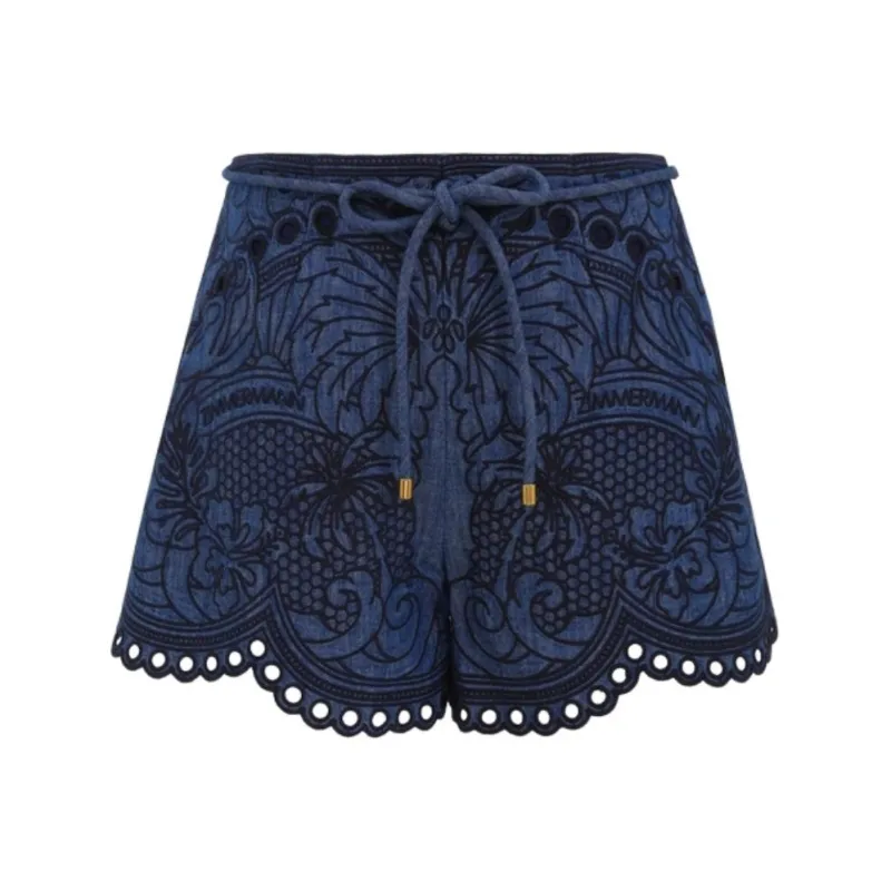 Zimmermann SS25 Summer Swimsuit Collection Denim Shorts Women's Blue-0