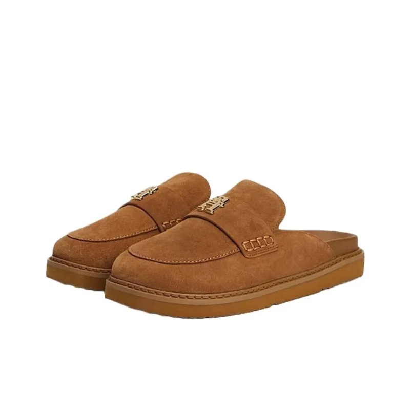 Tommy Hilfiger TH Monogram Rubber Sole Abrasion Resistant Closed Toe Slippers Women's Brown-2