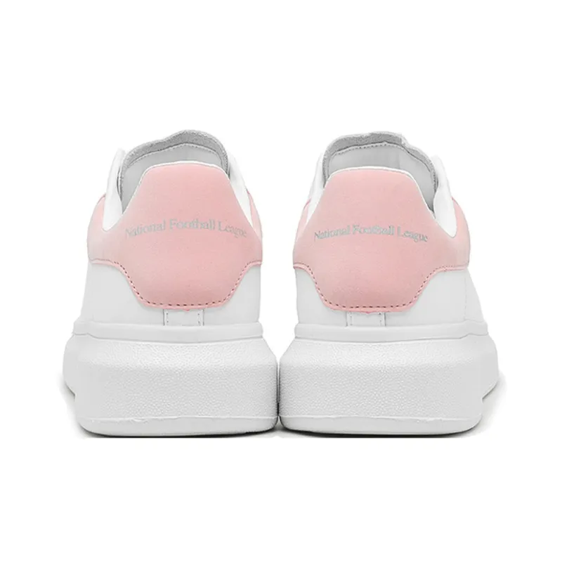 NFL Wide White Loose Fit Sneakers Low Top Skateboard Shoes Women's White Pink-4
