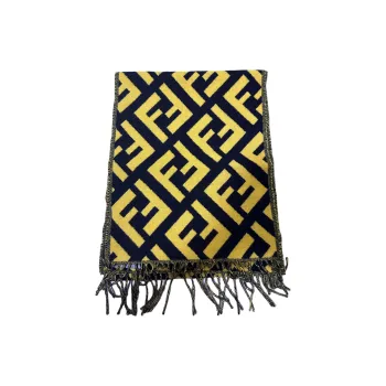 FENDI Cashmere Knit Scarves Unisex Black Yellow