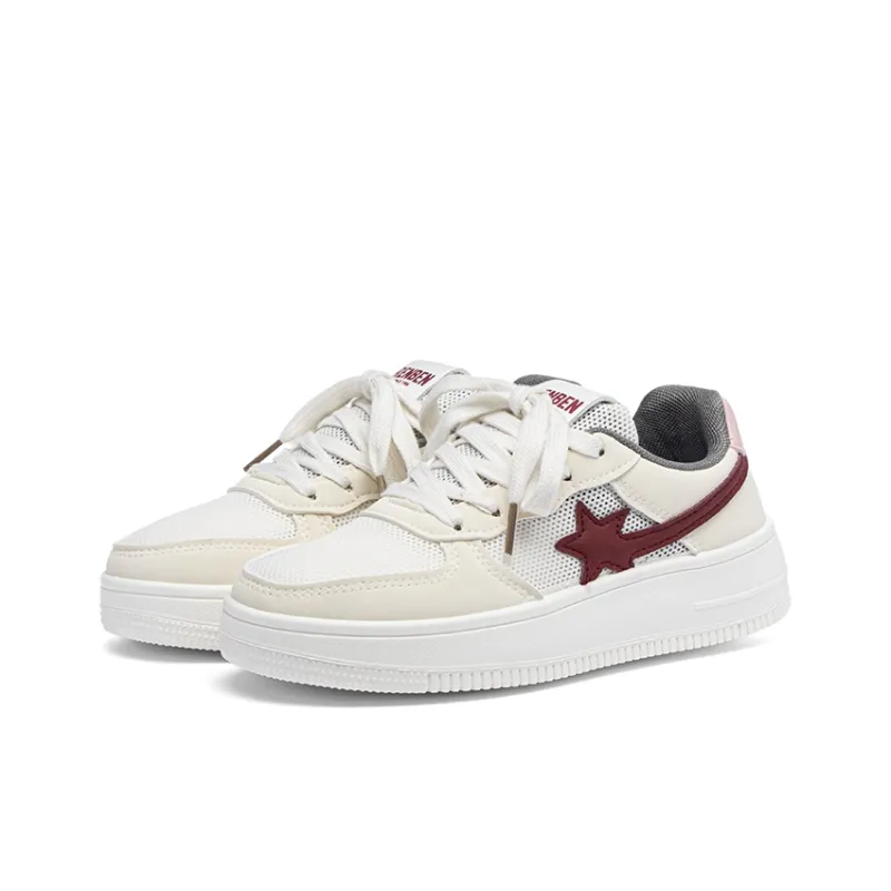 RENBEN Abrasion Resistant, Lightweight, And Breathable Low Top Skateboard Shoes Women's White Khaki-1